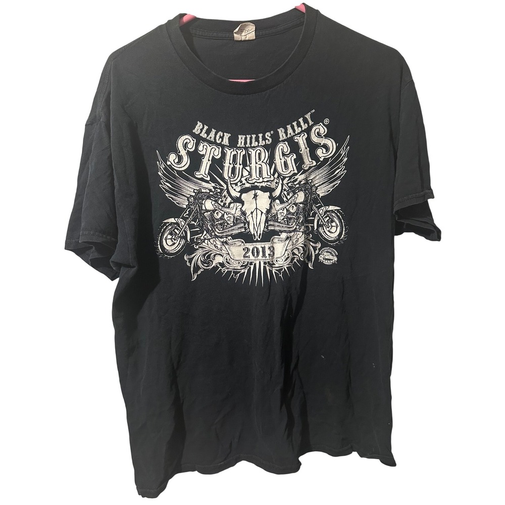 Gildan Sturgis 2013 Black Hills Rally Motorcycle Graphic T-Shirt Black Large - Picture 1 of 3